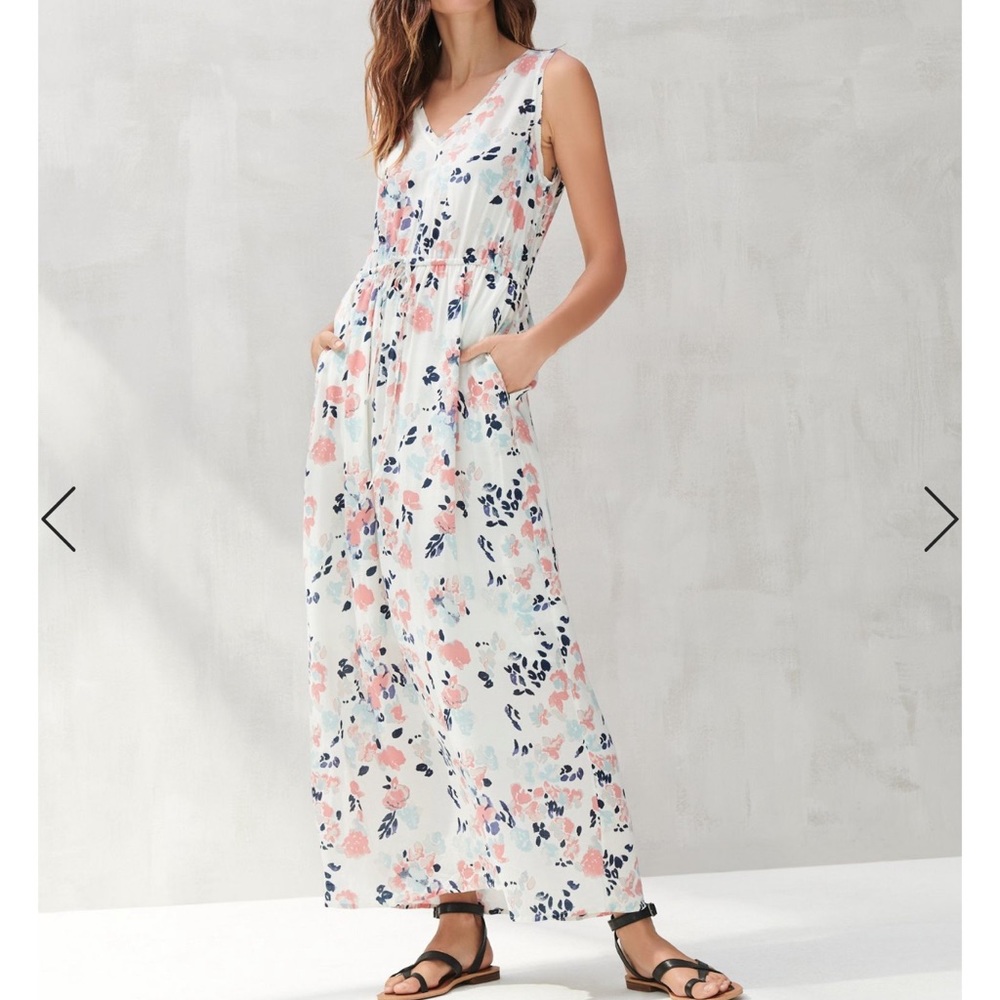 Lucky Brand White Floral Maxi Dress With Tie Waist with Pink